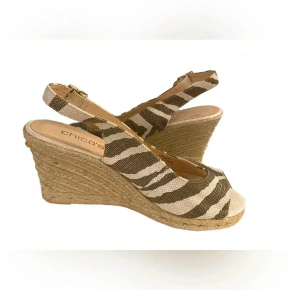 CHICO’S Zebra Print Sandals Women’s Simon Espadrille Wedge Slingback Heels 9 - Picture 8 of 14